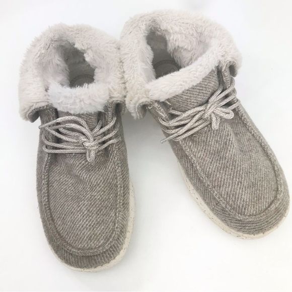 Hey Dude BRITT Tan Tweed Leopard Heel Fur Lined Lace Up Shoes - Picture 2 of 13